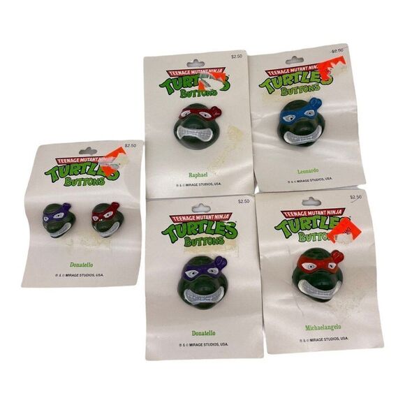 Vintage Teenage Mutant Ninja Turtle Sew on Button Sewing TMNT Complete Set NOS